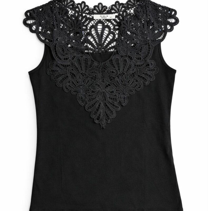czarny top damski z koronką elegancka bluzka bez rękawów koronka dekolt