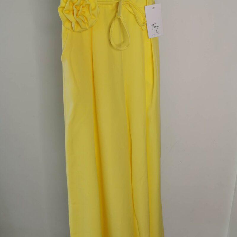 spodnie damskie z kokardą szeroka nogawka w kolorze żółtym