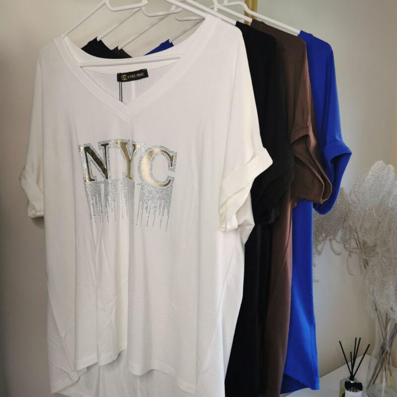 koszulki damskie NYC z mini cyrkoniami 4 kolory Stylowe Strio