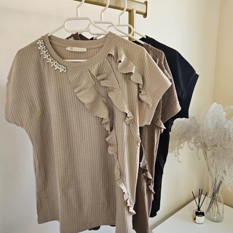 koszulki damskie z falbankami i cyrkoniami Stylowe Strio