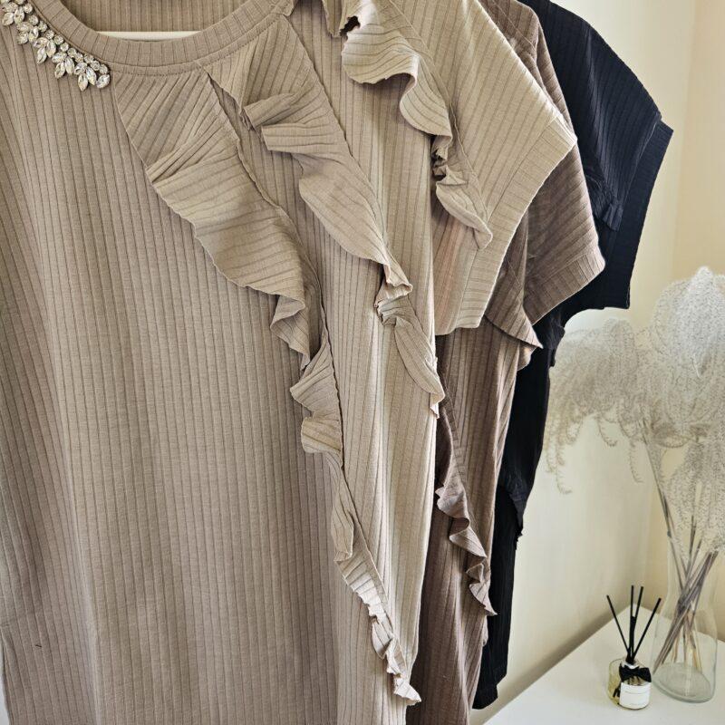 koszulki damskie z falbankami i cyrkoniami Stylowe Strio widok z bliska