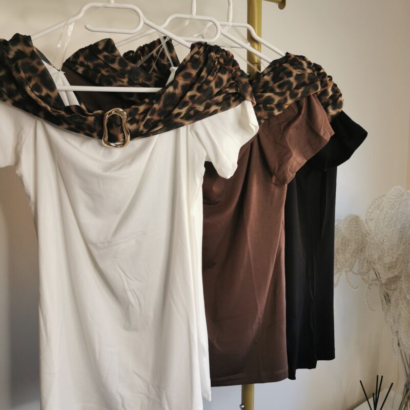 bluzki damskie z kołnierzem w panterkę elegancka Stylowe Strio