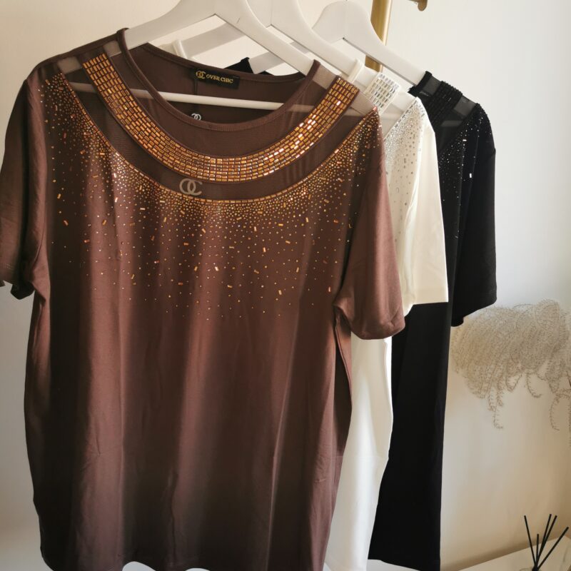 koszulka damska z siateczką i cyrkoniami luźny krój Stylowe Strio