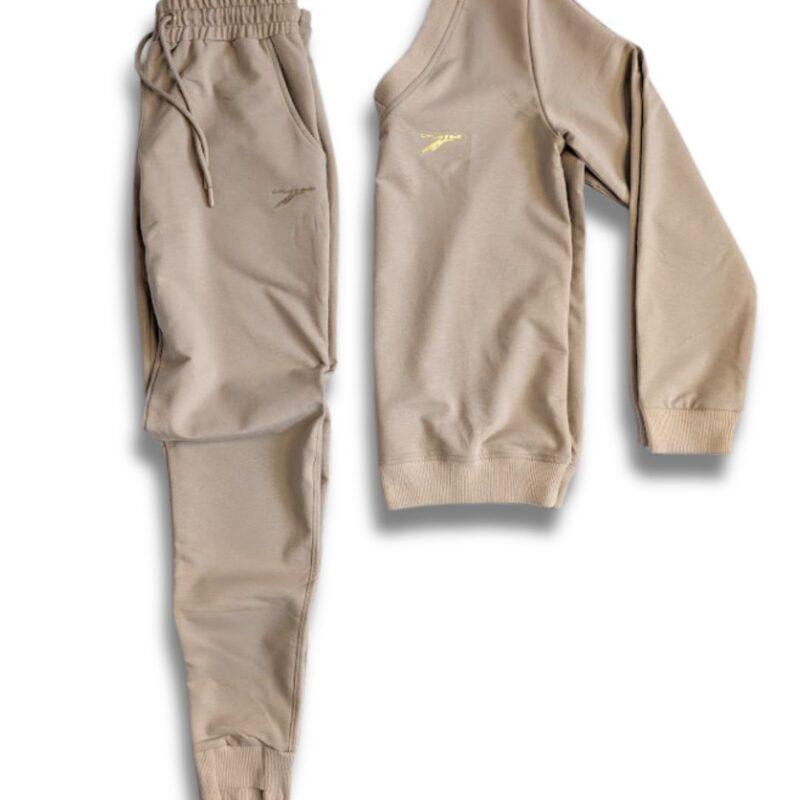 beżowy komplet dresowy damski bluza spodnie bawełniany