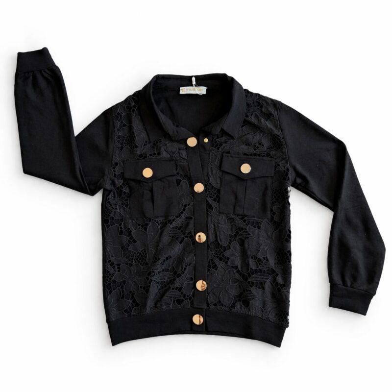 czarna kurtka damska z koronką gipiura elegancka katana