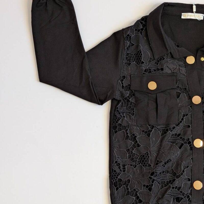 czarna kurtka damska z koronką gipiura na wiosna lato
