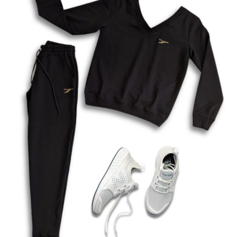 czarny komplet dresowy damski bluza spodnie bawełniany basic