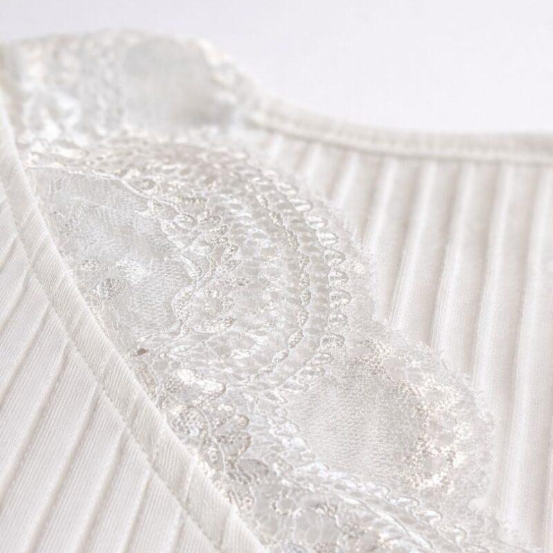 bluzka damska premium biała prążek koronka