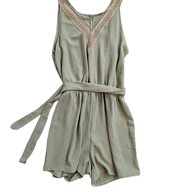 kombinezon damski krótki wiązanie w talii miętowy letni elegancki