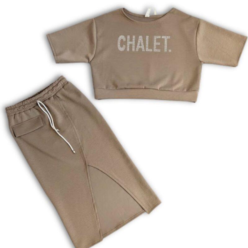 komplet damski beżowy casual zestaw