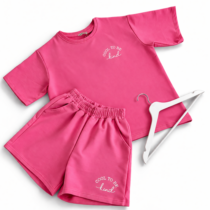 komplet damski różowy casual lato styl włoski spodnie i bluzka