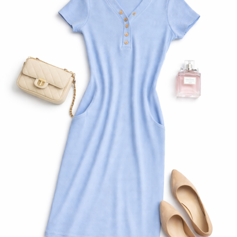 Sukienka prążkowana dopasowana damska mini niebieska