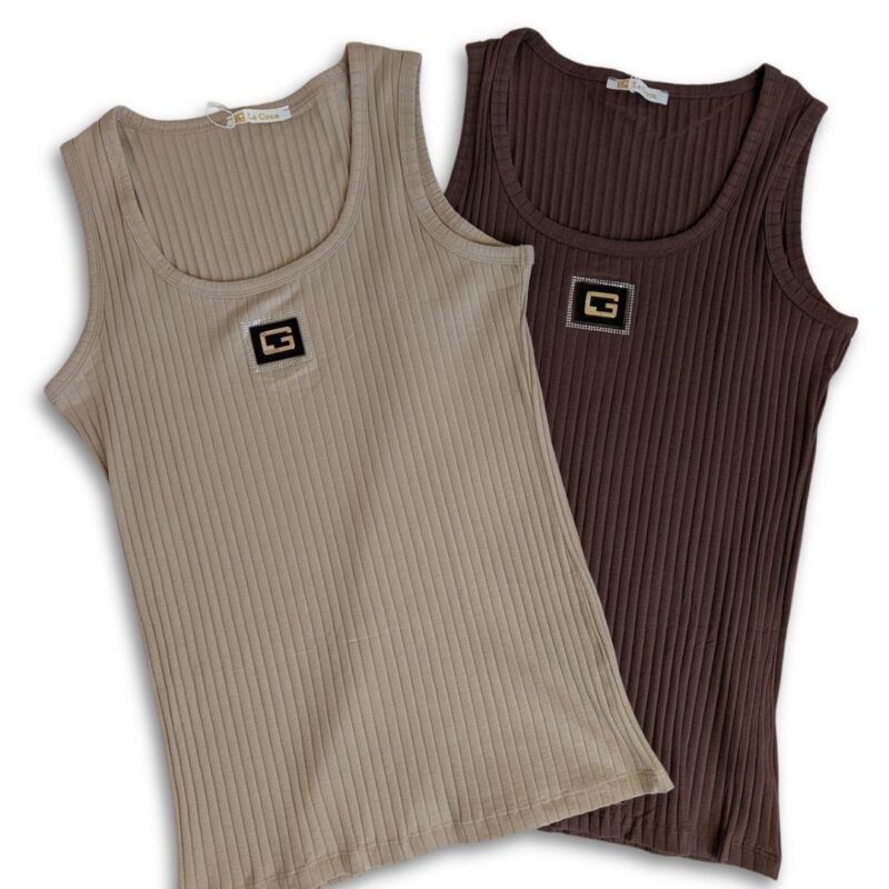 bluzka prążkowana damska beżowa slim fit