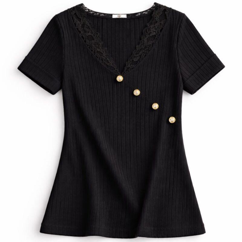 Czarna bluzka damska prążkowana elegancka elastyczna