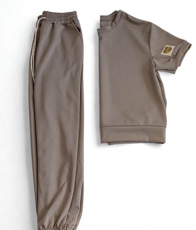 komplet dresowy damski masełko fango z aplikacją love oversize