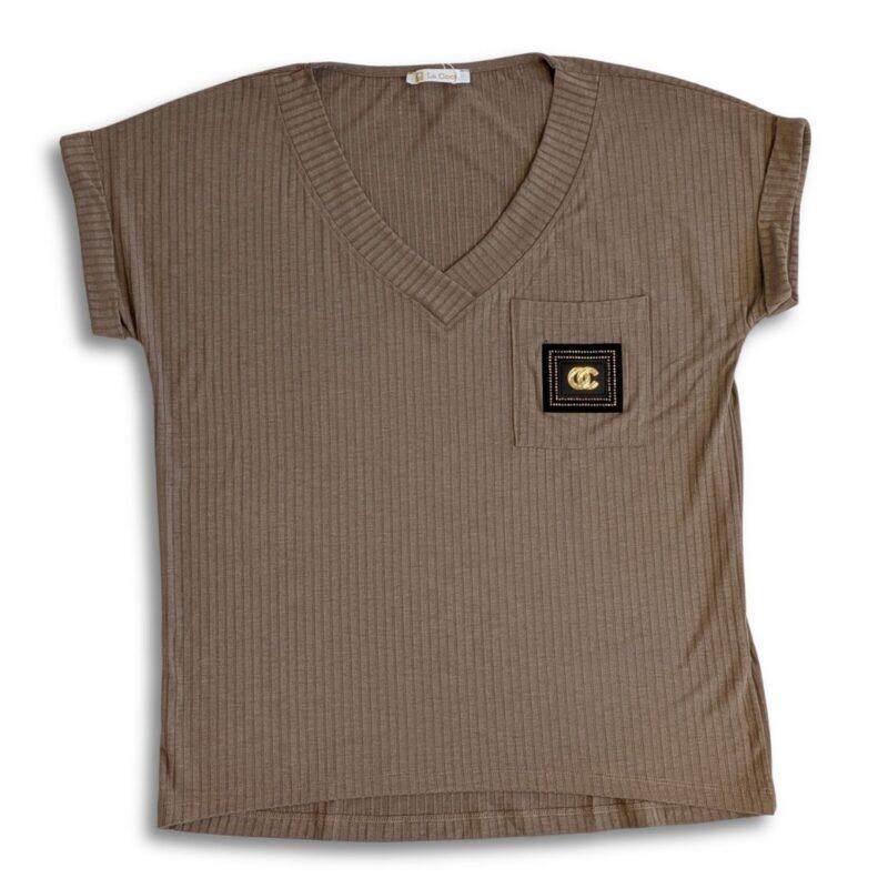 t-shirt damski fango V-neck prążkowany basic